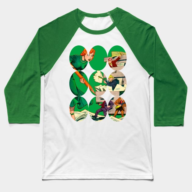 Girl Pencil Drawing Green Creating a Timeless Space: Retro Vintage Fantasy Sci-Fi Art Comic Book Design Baseball T-Shirt by REVISTANGO